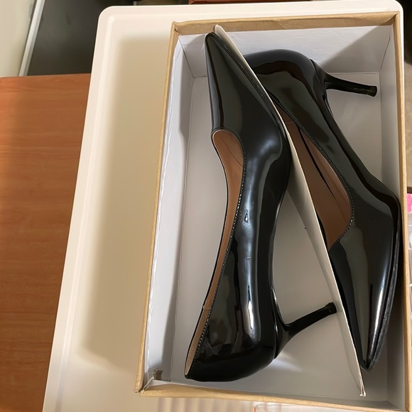 Black Faux Vegan Leather Low Heel Pointed Stilettos - Picture 7 of 12